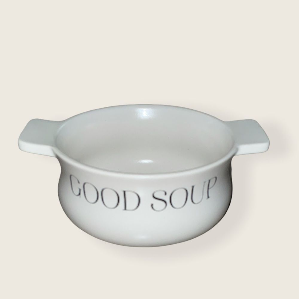 Indigo White “Good Soup” Ceramic Soup Bowl